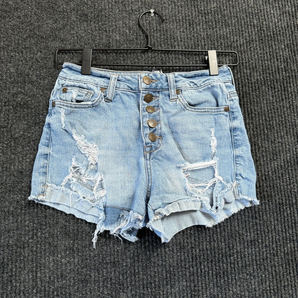 Altard State Womens Denim Shorts 25 High Rise Distressed Button Fly Cutoff Blue